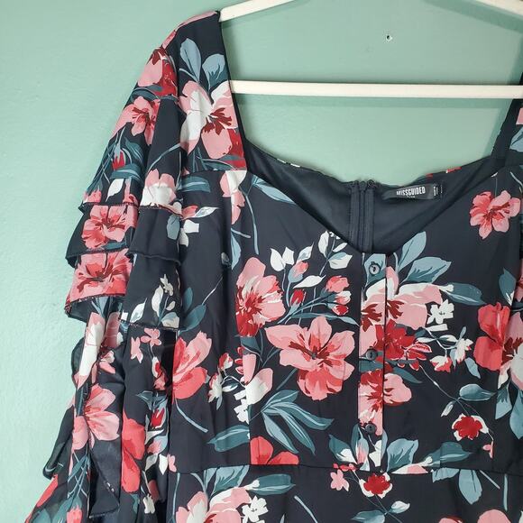 Missguided Plus Womens Floral Square Neck Ruffle Midi Dress Size 20 - Picture 4 of 7